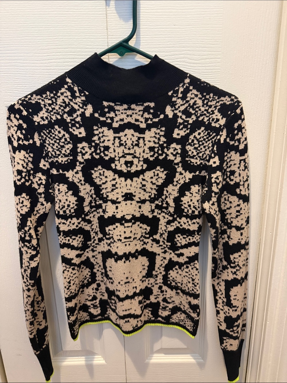 Black and Cream Patterned Mock-Neck Sweater